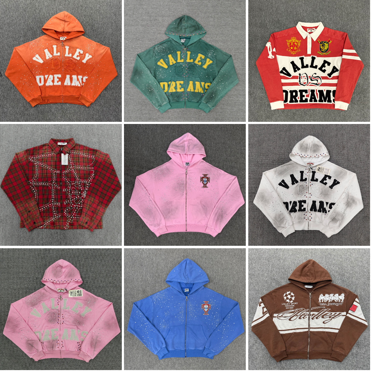designer hoodie Mens graphic hoodie tops ValeESS ValleIy American High Street Trendy Brand, Vintage Washed Distressed French Terry Loose Zip-Up Hood