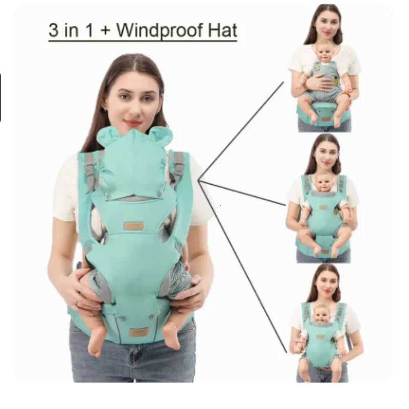 Zaini a tracolla Marsupi 3 IN 1 Cinghie per zaino per seggiolino da anca per neonati 0-36M ergonomici con cappello antivento per strisce luminose in