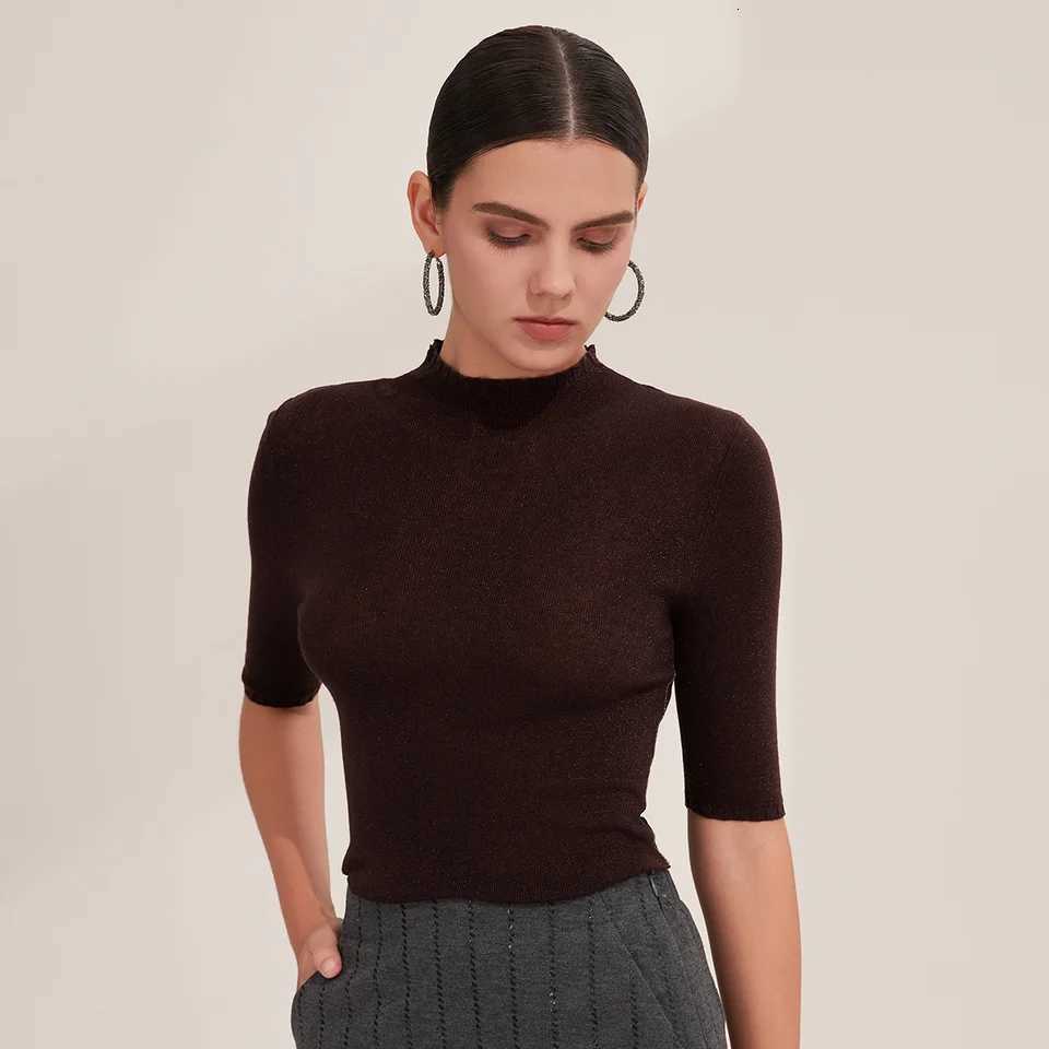 Women's Sweaters BY3521265 Women's Superfine Merino Wool Knit Top Half Sleeve Crew Neck Slim Fit Pullover Sweater H260923