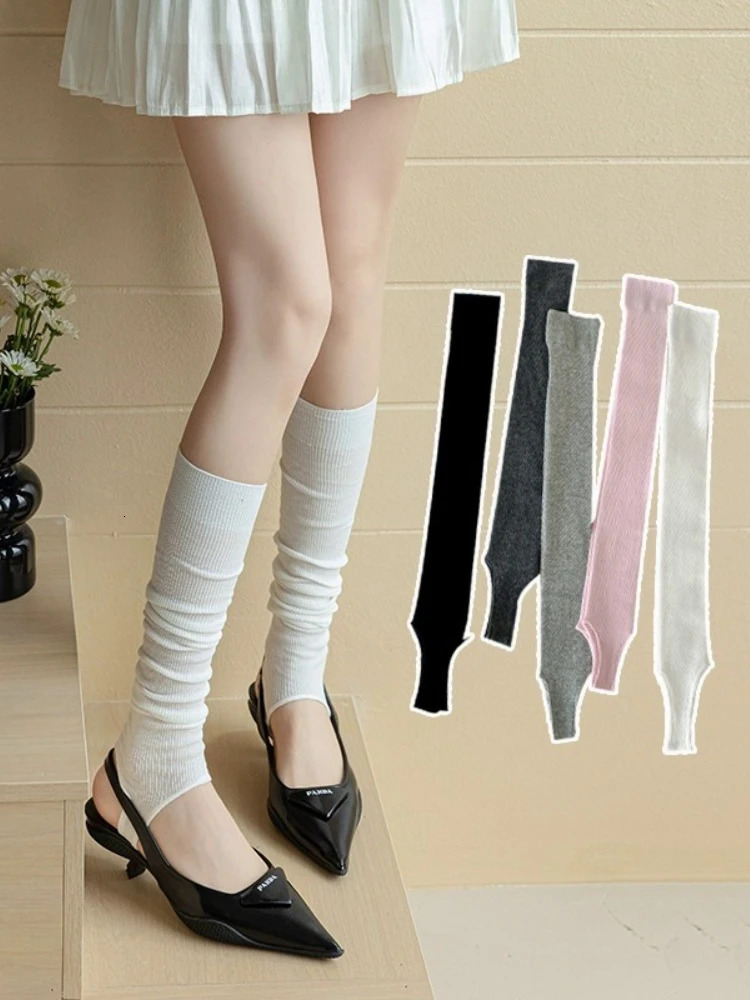 Jk Cotton White Pleated Stacked Socks Korean Style Fashion Knee High Calf Socks Womens Long Knitted FootStepping Leg Warmers 260924
