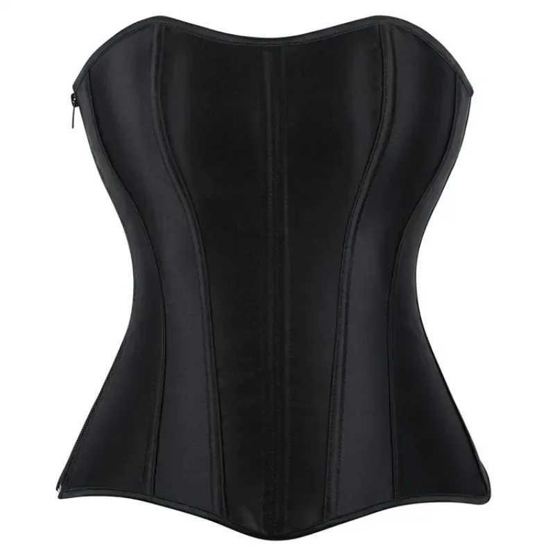 Women's Women's Tanks Shapers Camis Satin Black Corset Top Simple Elegant Women Sexy Bustier with Zipper Gothic Overbust Lace Up Shapewear
