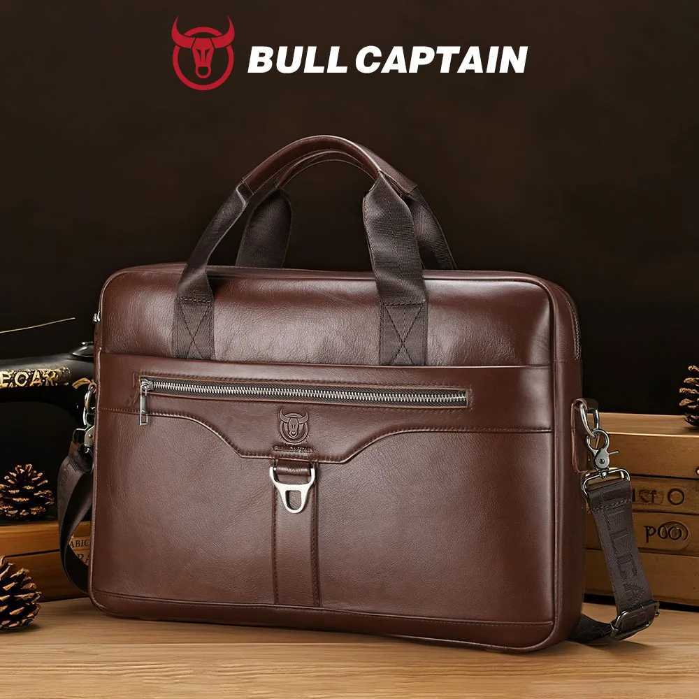 Briefcases BULLCAPTAIN Genuine Leather Briefcase for Men Vintage Business Laptop Bag Large Capacity Messenger Handbag Shoulder Bag for Work H260923