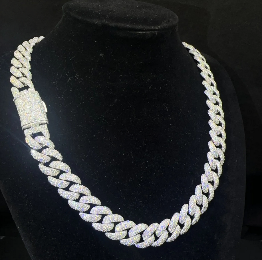 Moissanite necklace Pass Diamond Tester GRA Certificate 925 Solid Silver 14mm Mix Size Stone Iced Out Hip Hop FL Moissanite Miami Cuban Link Chain