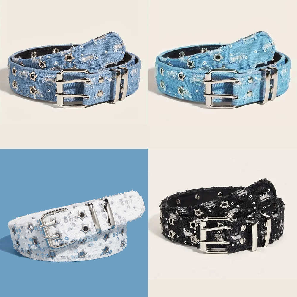 Luxury Belts 1Pc Fashion Belt Black Punk Accessories Blue Denim Girdle HipHop Y2k Star Hollowed Pin Buckle WaistbandForMen Women J260923