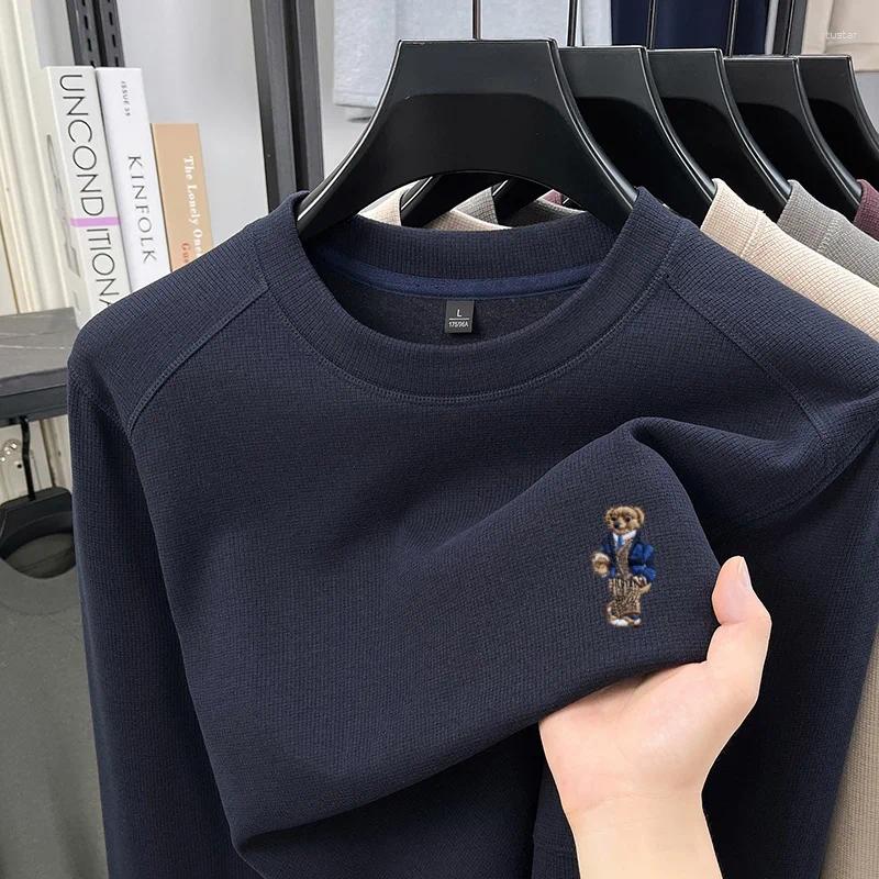 Fashion Brand's Teddy Bear Embroidered Round Neck Knitted Sweater Luxury Men's Korean Version Velvet Warm Pullover