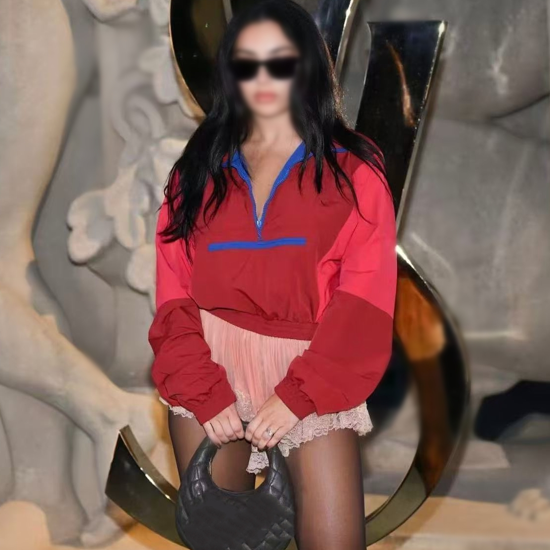 saint Fashion Women's Zipper Jacket with YS Embroidered Logo Jacket Stand Collar Jackets Coat Beige dark blue red