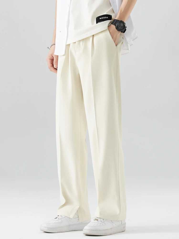 Men's Pants 2023 New Summer Casual Pants Men Breathable Polyester Korean Fashion Semi-Wide Banded Waist Slacks Straight Loose Drape Trousers H2