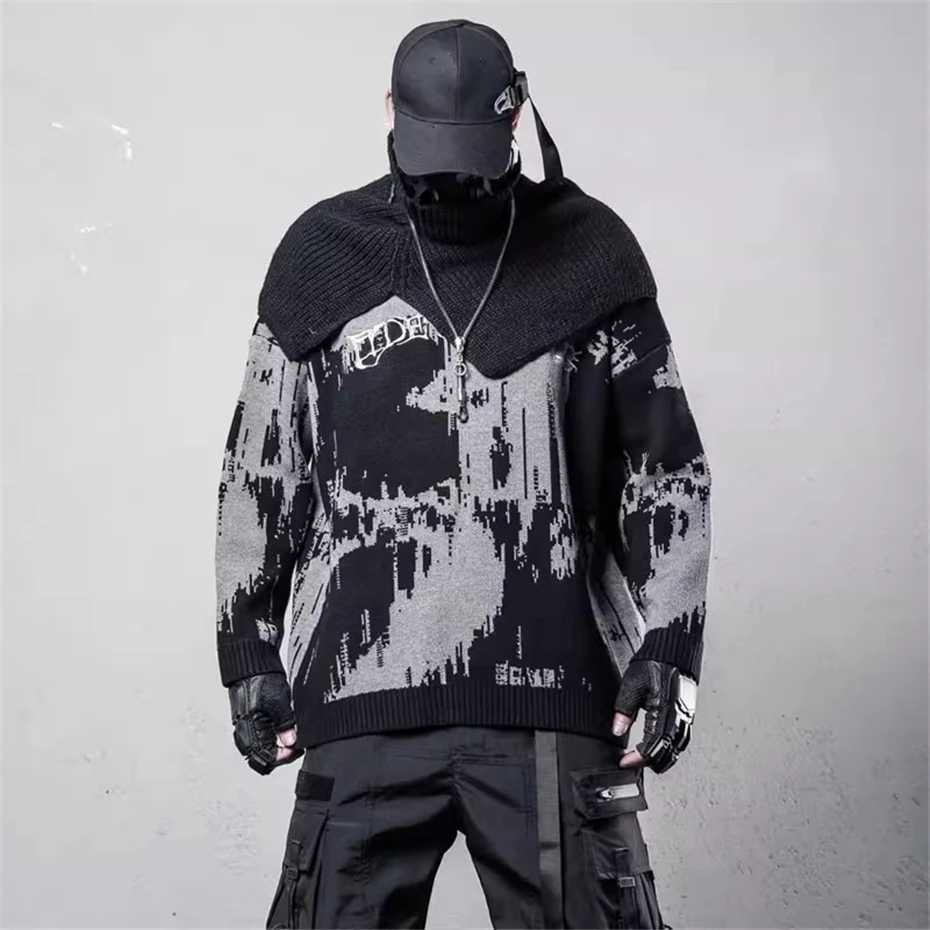 Sweaters Mens Men's Knitted Sweater Streetwear Hip Hop Punk Graffiti Print Pullover Men Oversized Harajuku Vintage Loose Casual Sweaters Male C