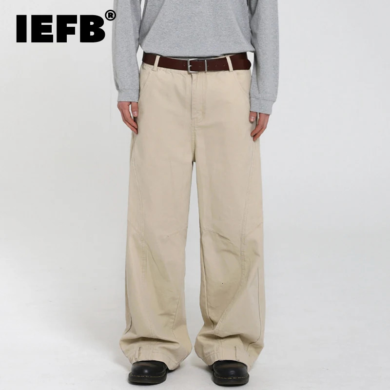 IEFB Korean Style Mens Jeans Casual Solid Color Washed Simple Allmatch Trousers Cleanfit Wide Leg Loose Male 9W4253 260921