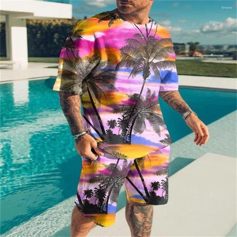 Fashion Hawaii Style 3D Print T-Shirts Shorts Sets Men's Sportswear Oversized Short Sleeve T Shirt Pants Set Man Suits Clothing