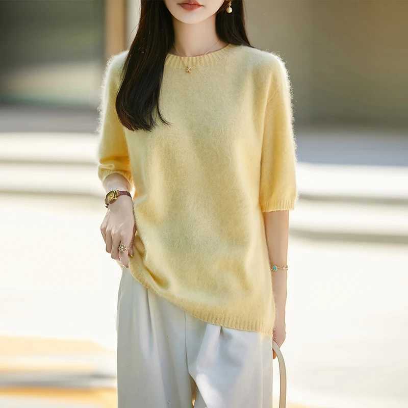 Women's Sweaters Autumn/Winter 100% Wool Knit Pullover Brushed Sweater Women O-Neck Seamless Soft Sweater Female Loose Short Sleeve Shirt Basic
