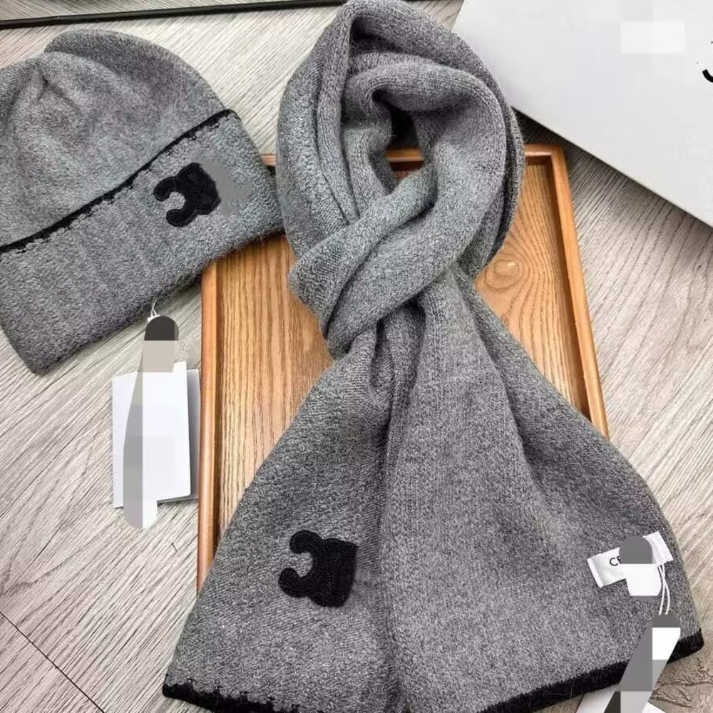 Bufandas Bufandas Nuevo estilo Marca de alta calidad Bufanda Conjunto de sombrero para gorros Hombres Mujeres Lana Invierno 2 piezas Diseño Gorras S
