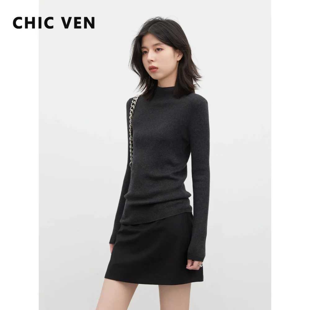 CHIC VEN New Women Half Turtleneck Sweater Solid Semi High Neck Knitted Pullovers Slim Female Basic Pullovers Spring Autumn 2026 Z260924