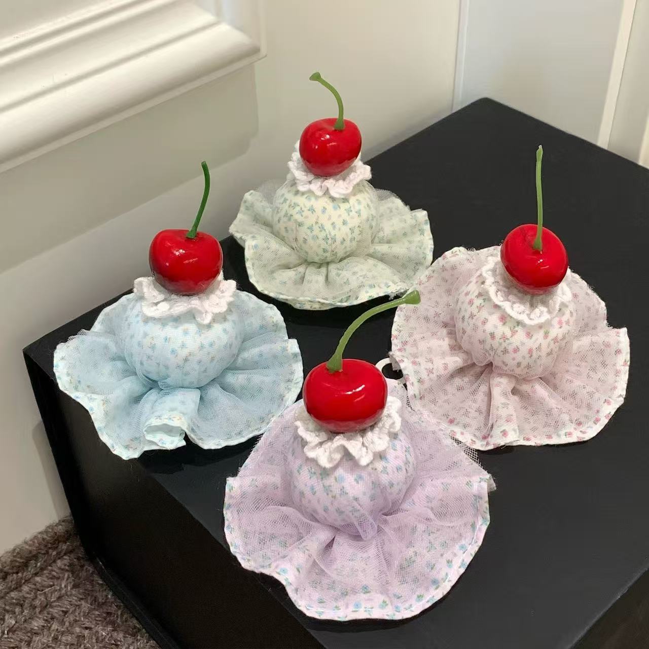 New spring summer collection: mesh cherry blossom floral print cake-shaped clips for women, sweet cute birthday hats, photo props, and hair accessor