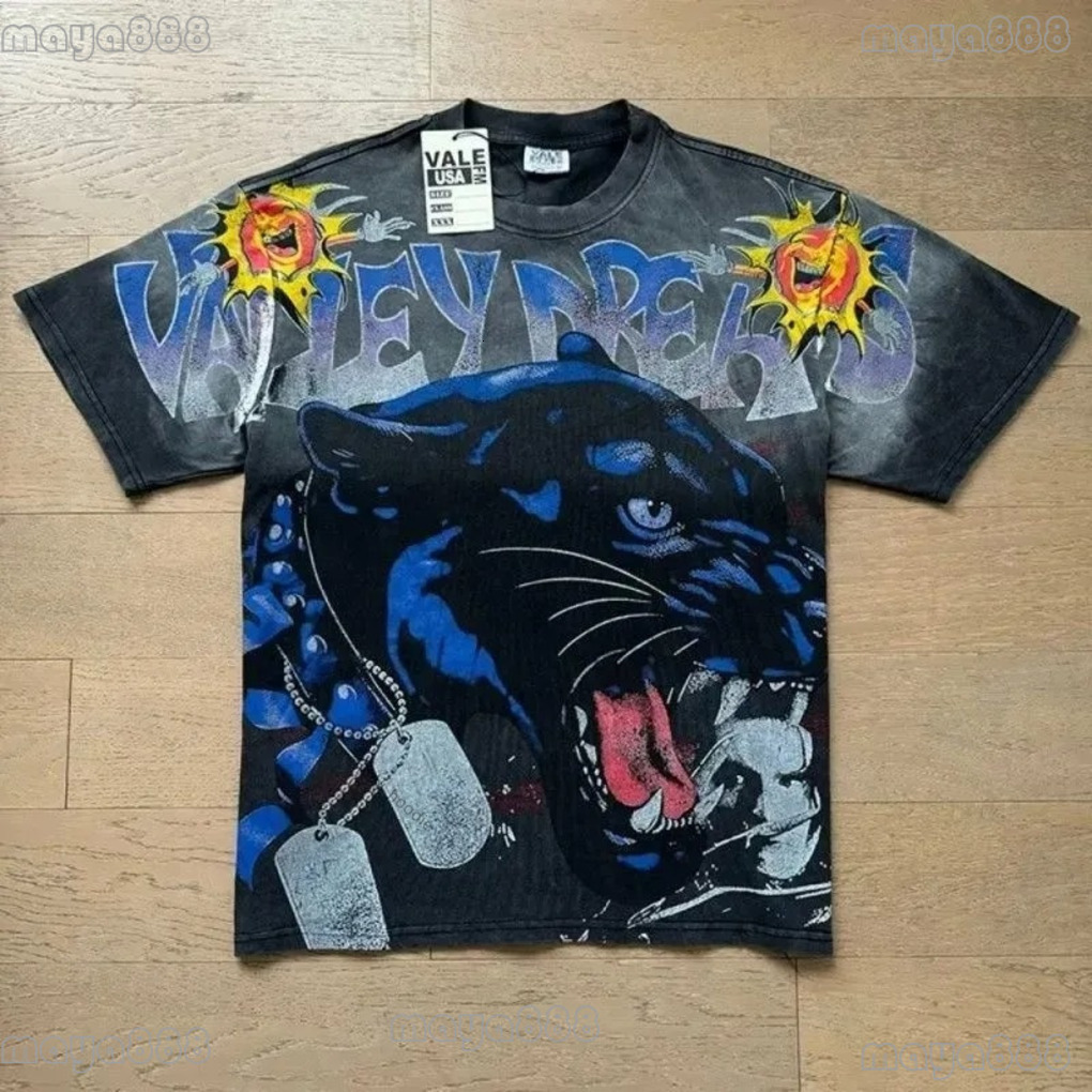 Valleys Dream Camicia Uomo Designer Camicia Uomo Donna Vintage Lavato Stampato T-shirt a maniche corte per uomo Modelli alla moda Stile Hip-Hop High