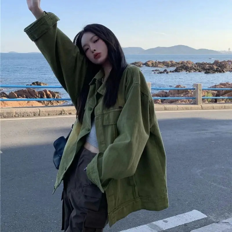 Women Jacket Vintage Workwear Denim Coat 2023 Spring and Autumn n American Long Sleeve Top Female 260921
