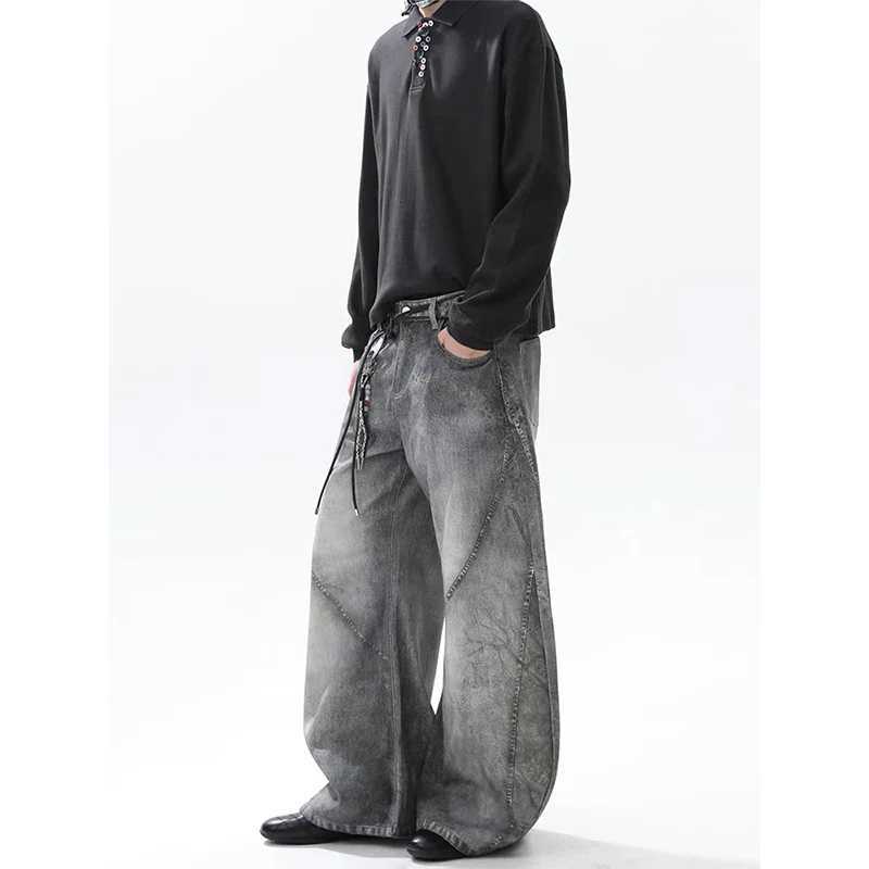 Men's Gray Leopard Print Jeans Designer Harajuku Wide Fit Tide Punk Denim Pants American Retro Y2K Harajuku Cowboy High Street S260924CZ4C