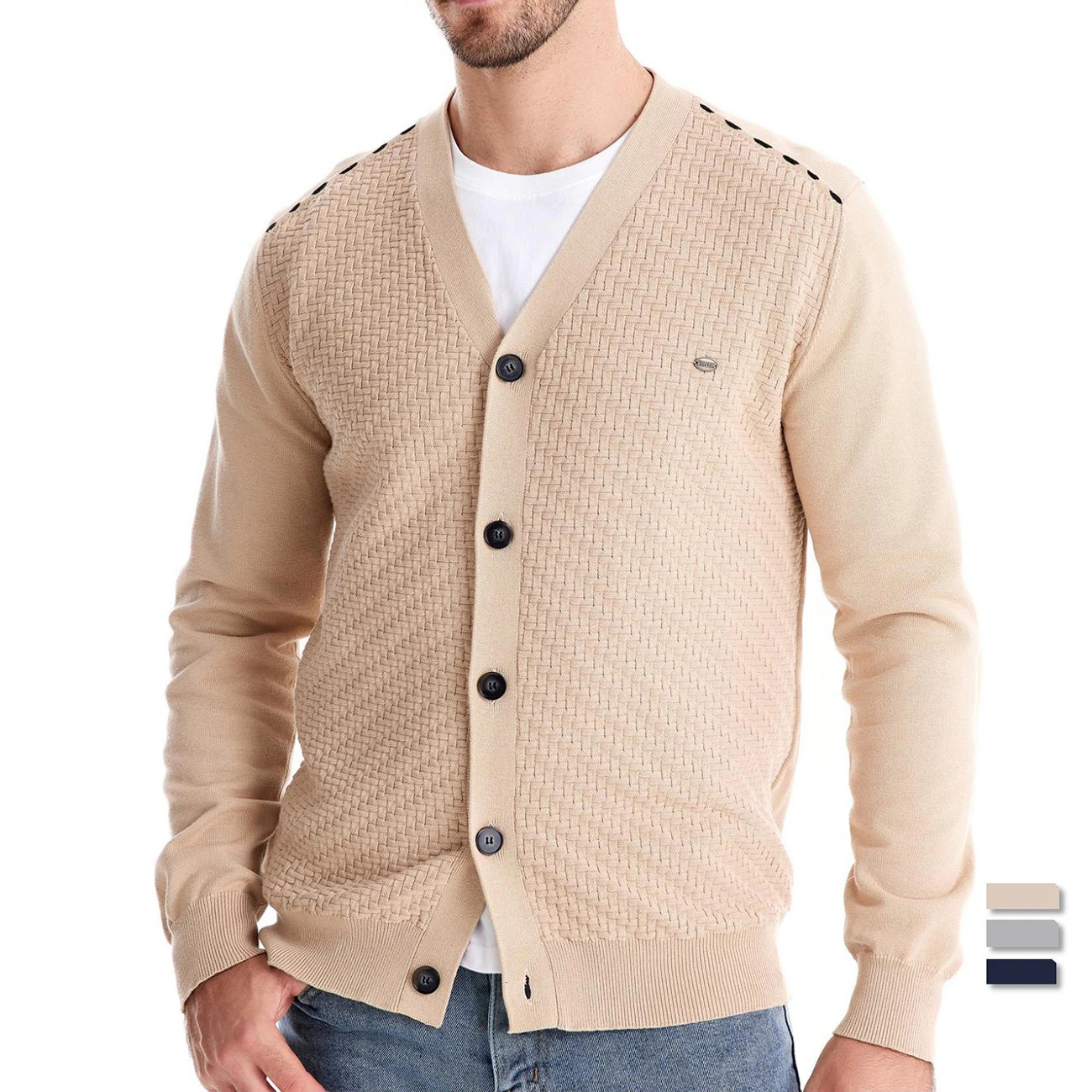 AIOPESON Mens V Neck Button up Cotton Cardigan Sweaters Casual Social Knit Sweater Cardigans for Men 260910