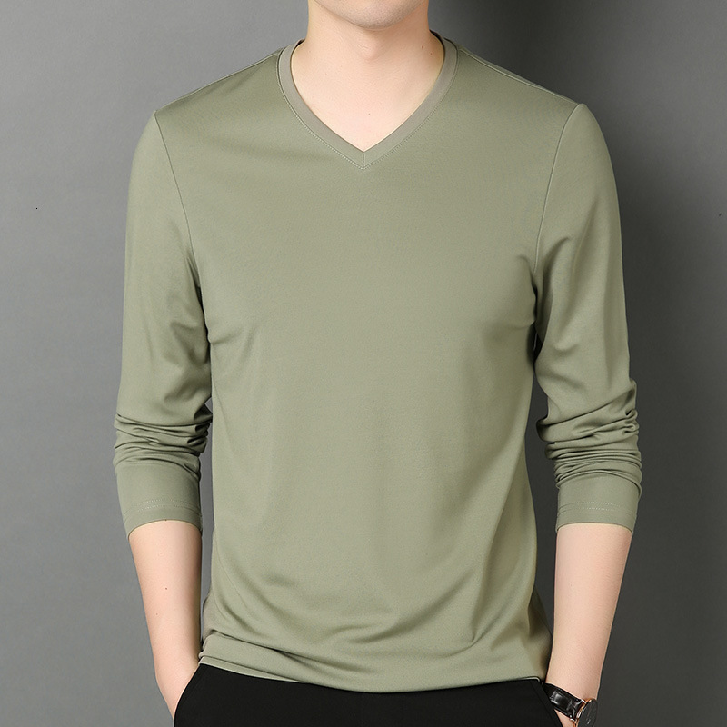 Wholesale men's V-neck long-sleeved T-shirts, breathable cool-feeling, suitable spring autumn, thin and lightweight, ideal as a base layer or o
