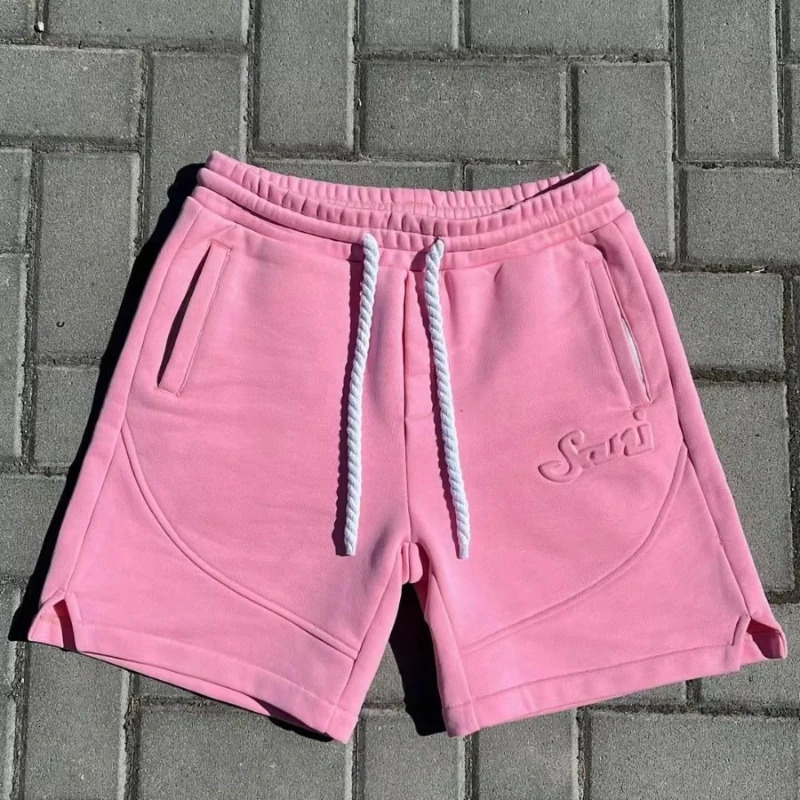 Summer American Retro Leisure Sports Home Out Joker Pants Pink Embroidery Double Pocket n Wide Leg Straight Womens Shorts 260928