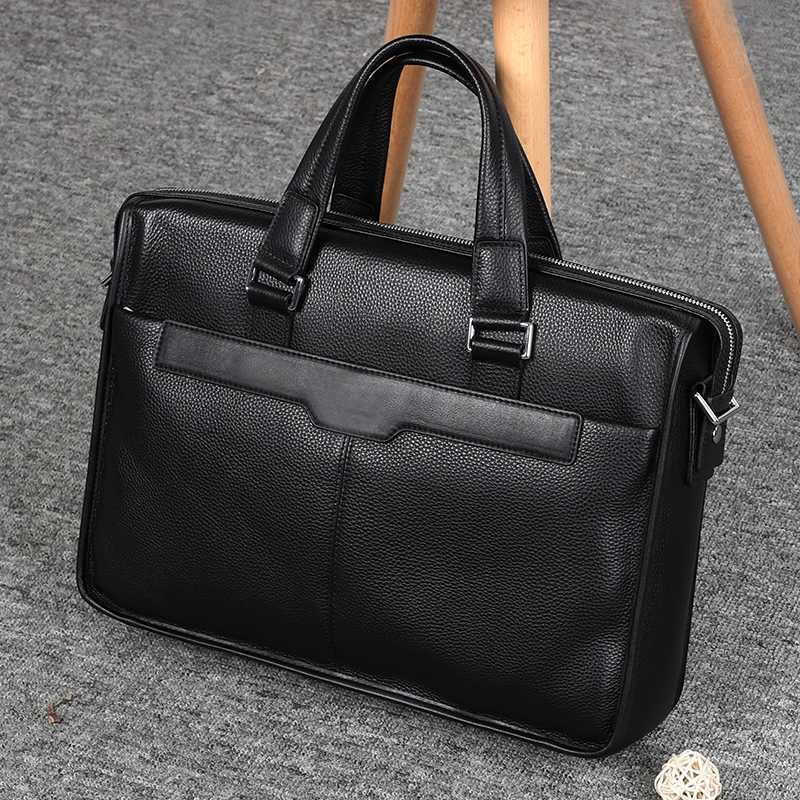 Briefcases Men Briefcase 15.6" Laptop Bag Genuine Leather Office Bag For Men Messenger Bags Large Computer Bags Male Handbag Tote Briefcase H26