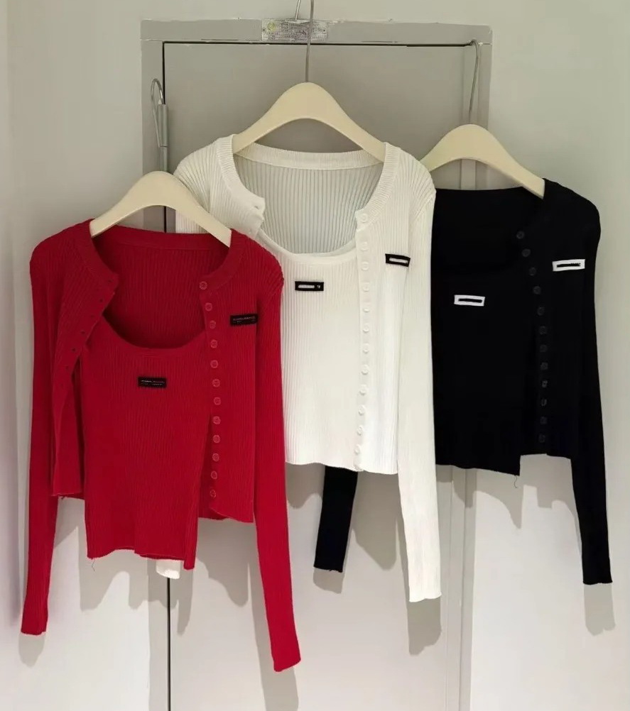 new korean knitted round neck tank topcardigan womens solid color gentle style
