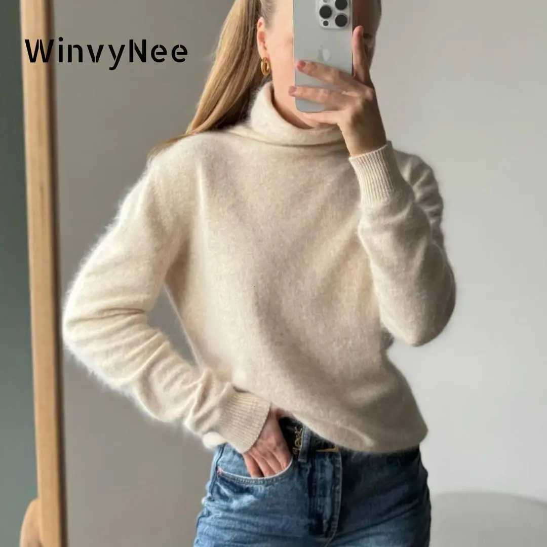 Women's Sweaters WinvyNee Women Clothing Mink Cashmere Turtleneck Sweaters Half High Collar Solid Y2k Knitted Tops Oversized Pullovers A1248005