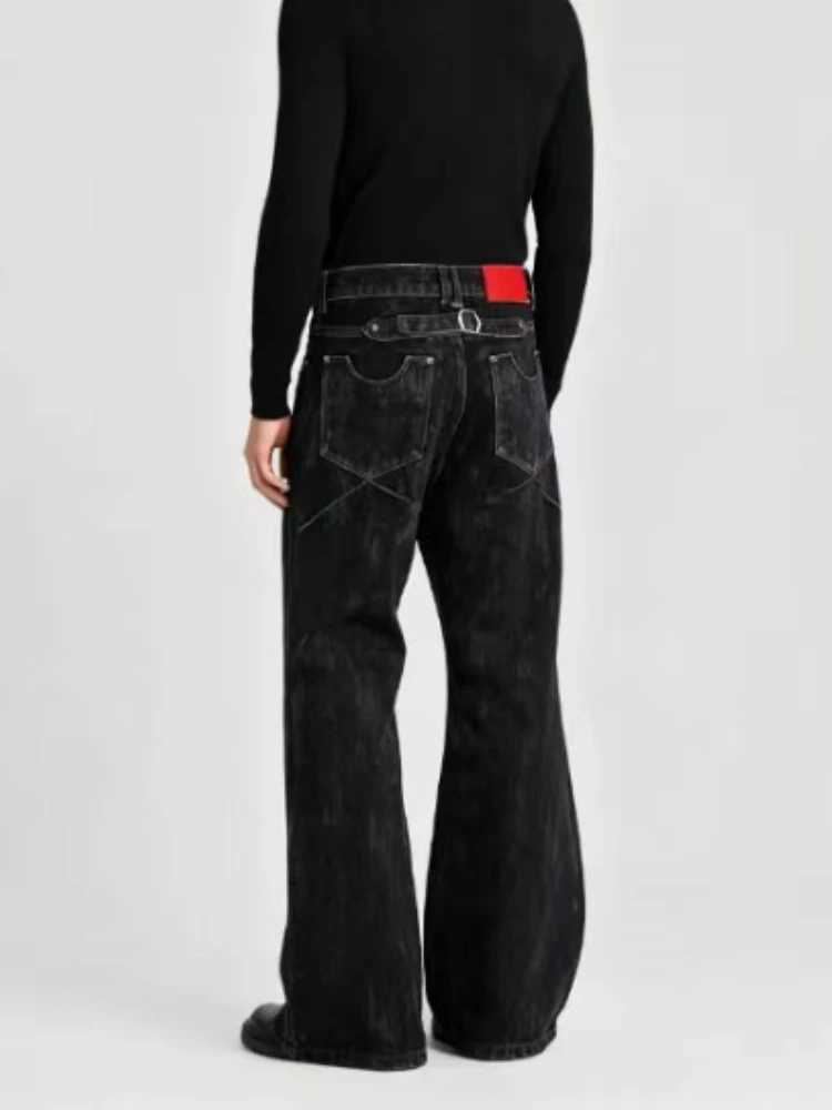 Men's Jeans Mens Ins Style Jeans Fashion New American Vintage Flocked Flared Denim Pants Harajuku Unisex Loose Fit High Street Streetwear H2609
