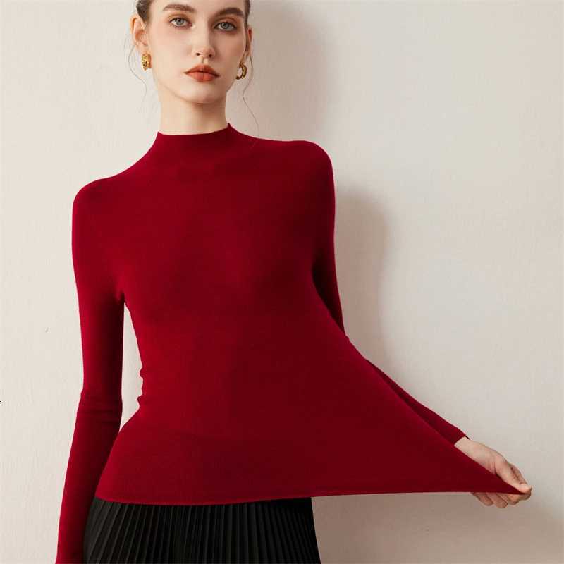 Women's Sweaters CHICUU Machine Washable 100% Wool Sweater Women Mock Neck Pullover Autumn Winter Basic Long Sleeve Knitwear Seamless Soft Comf