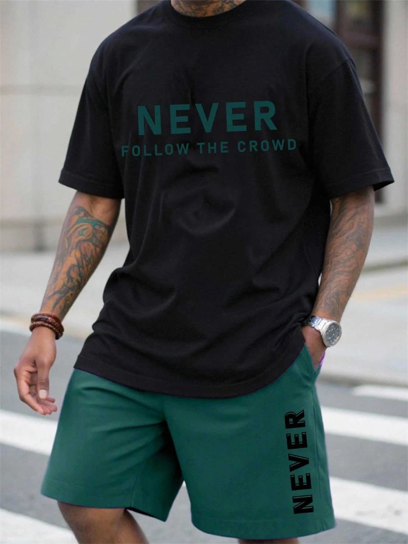 2026 Summer New Arrival 3D Letter Print Set Street Style Casual Menswear Minimalist Comfort Set Men's Breathable Two-Piece Set T260924