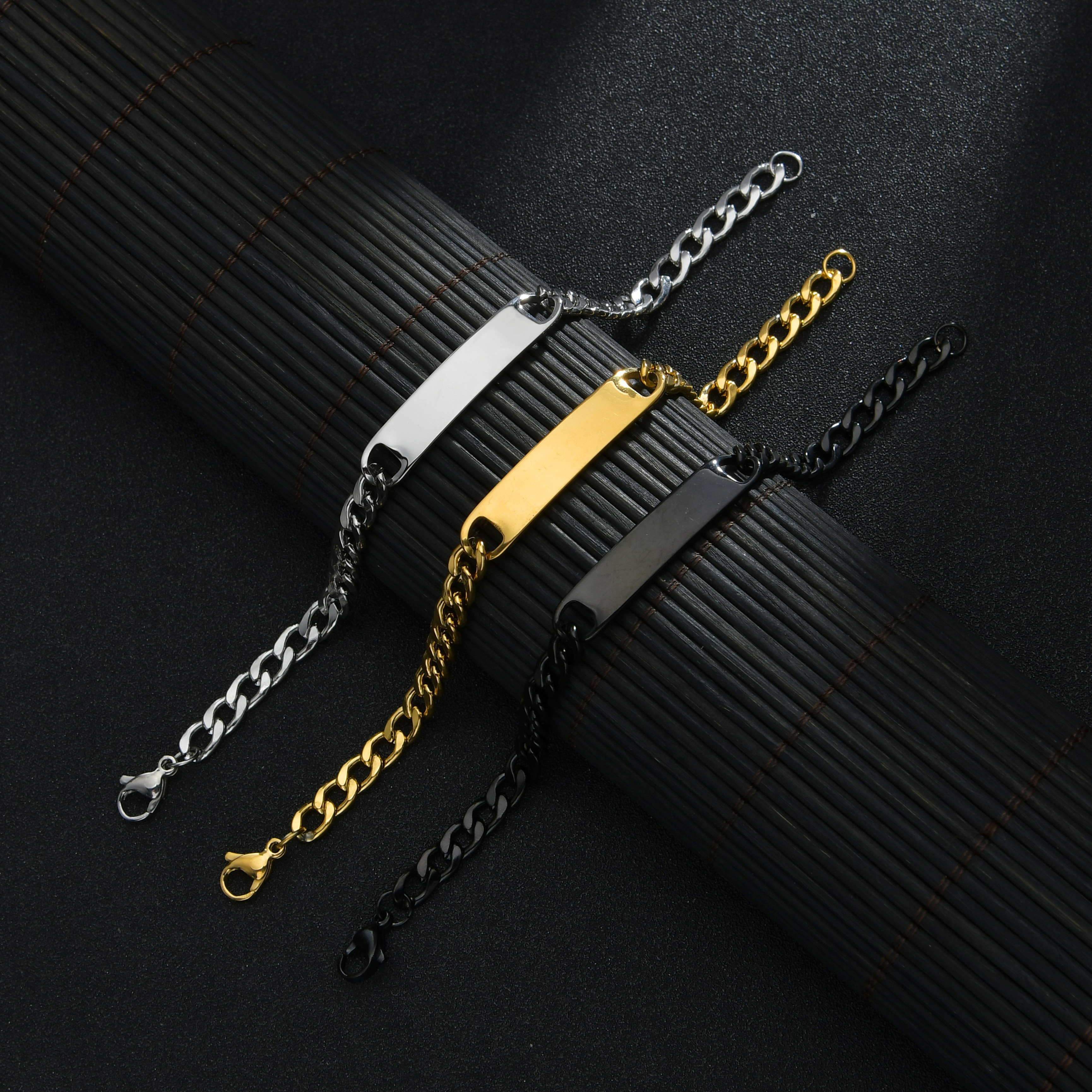 Punk Man Bracelets Hip Pop Gold Color Stainless Steel Thick Hand Chain Blank Bar Couple Men Women Family Jewelry Birthday Gift ddmysat