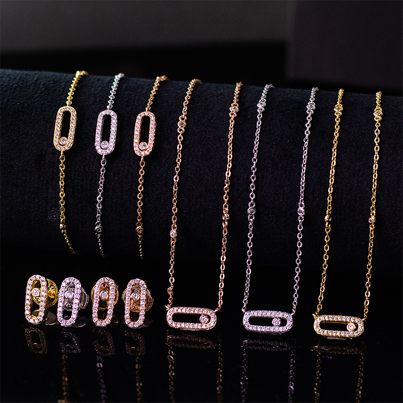 Fashion Brand Necklace Bracelet Earring Set Luxury All Crystal Single Diamond Set High Quality 18K Gold Womens Designer Jewelry
