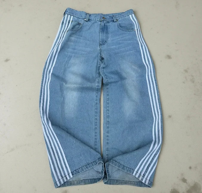 Y2K American Retro High Waisted Jeans Loose Wide Leg Pants Harajuku Style Street Striped Gothic Niche n Casual Pants 260923