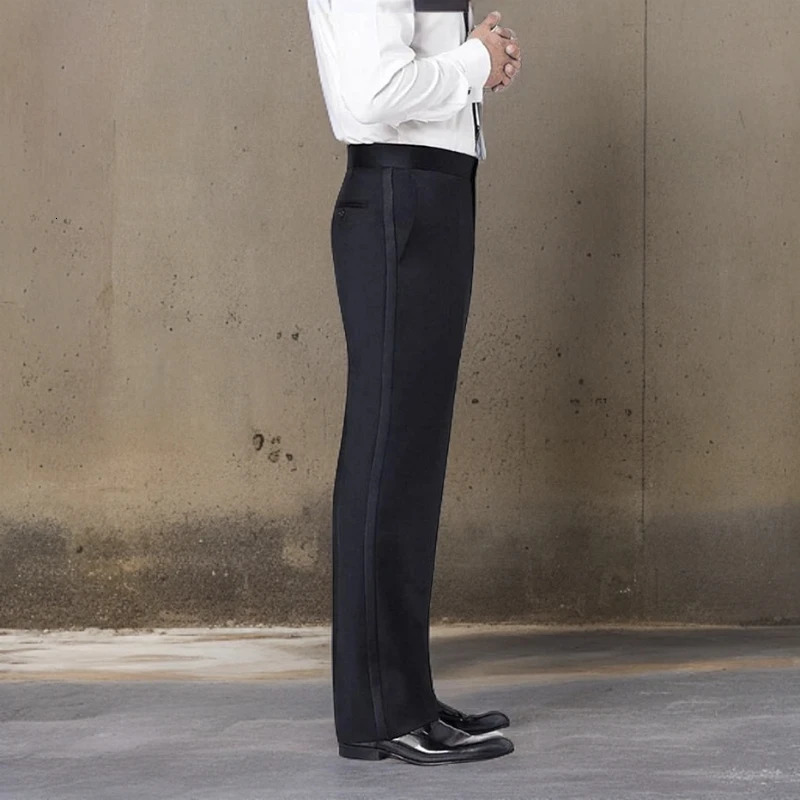 Black Mens Suit Pants with Satin Stripe Straight Long Classic Business Male Formal Trousers for Wedding Party 260924
