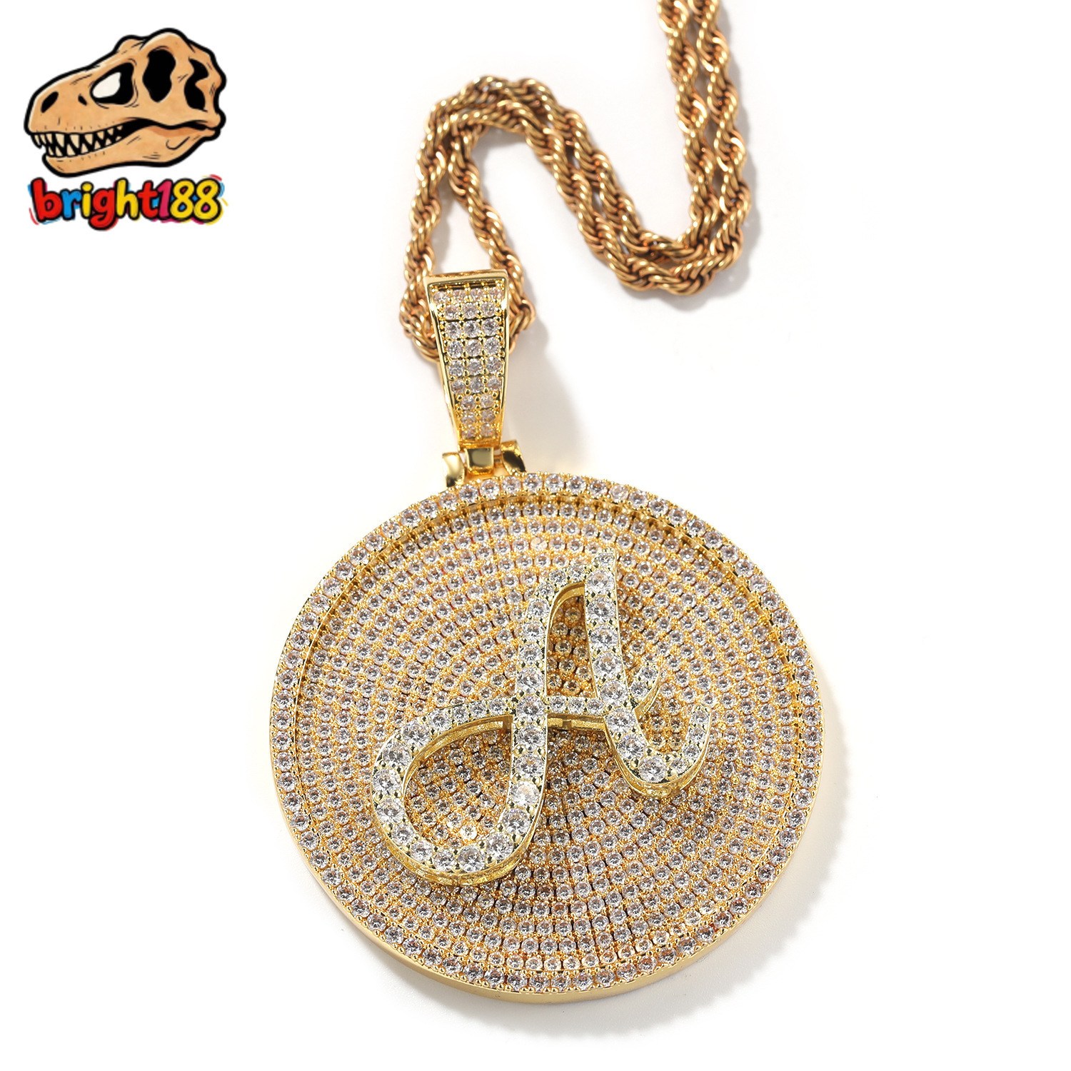 Custom 24-letter Hip-Hop Pendant Necklace with 18K Gold Plated and Silver Plated Link Chain Moissanite Main Stone for Male
