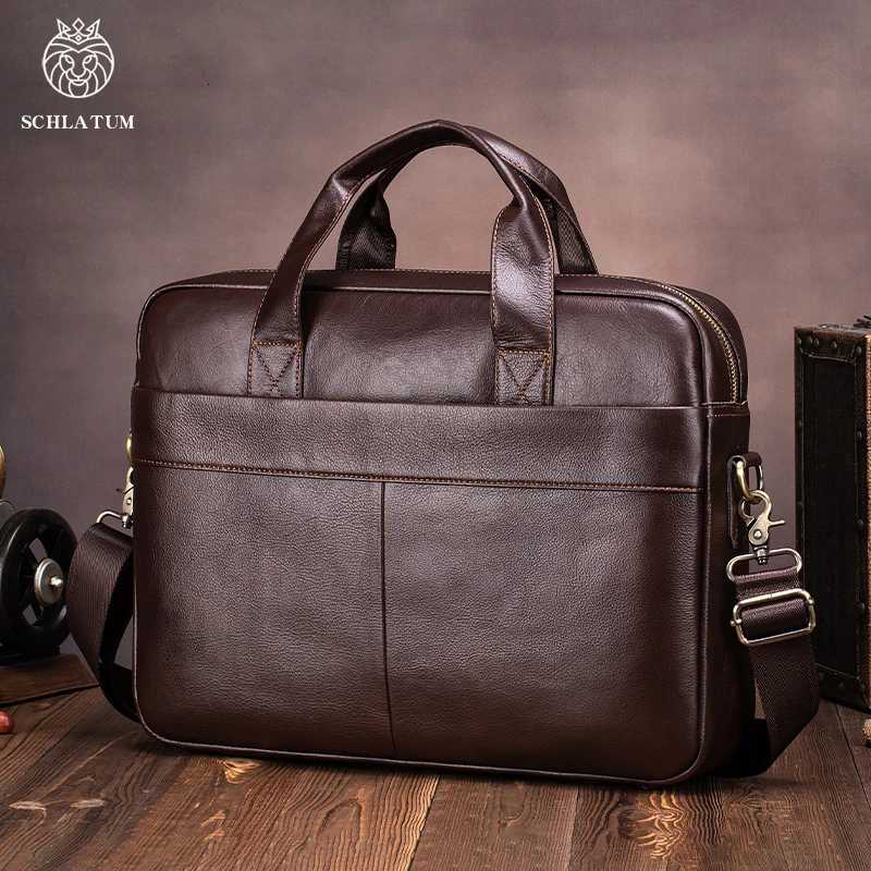 Briefcases Genuine Leather Men's Briefcase Soft Business Bag 15.6 Inch Laptop Compatible Lightweight Office Commute Handbag H260923