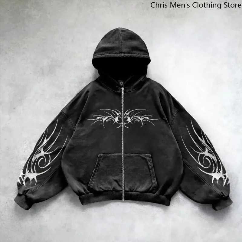 and autumn men's fashionable hooded ts street hip-hop zipped men's sweatshirts gothic-punk graffiti style sport shirts T260923