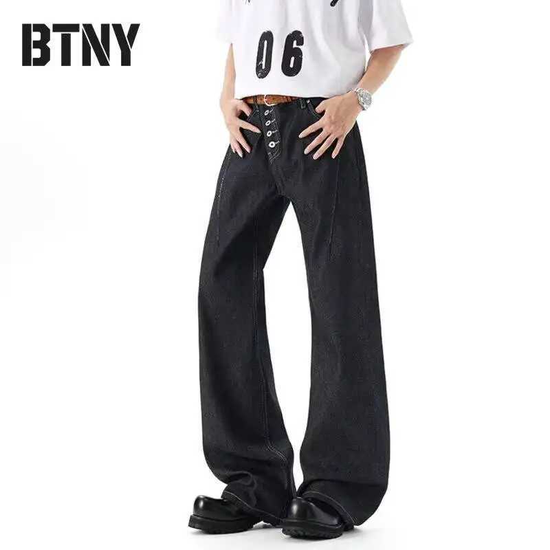 BTNY Men's Wear Denim Pants American Retro Slanted Button Loose Straight-Leg Jeans Men Summer New Trendy Male Trousers P854 S260924XFM5
