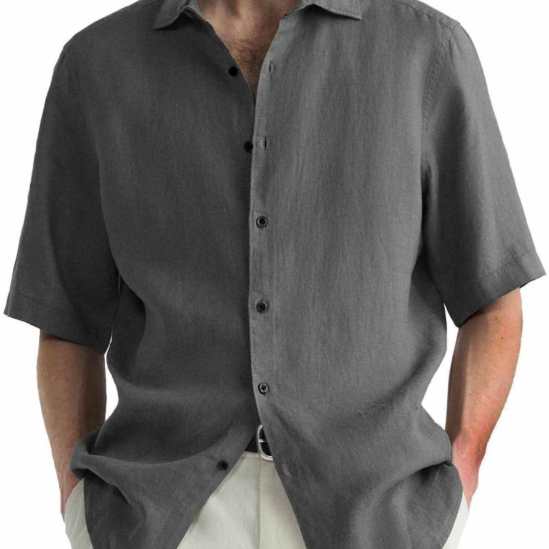 Designer Style New Arrival High Quality Men's Washed Cotton Short Sleeve Button Down Shirt Solid Color Casual Summer Tops Loose Fit Plus Siz