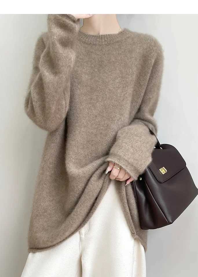 Women's Sweaters Women's plus Size Cashmere Sweater round Neck Thickened 100% Soft Waxy Knit Loose Lazy Fit Autumn Winter Bottoming Coat H