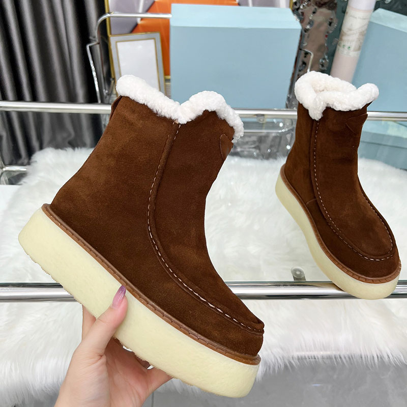 Women Platform Heels Ankle Boots Designer Suede Wool Outdoor Leisure Shoes With Dust Bags Casual Shoes Slip On Western Snow Boot 26ss Lady Luxury Sl