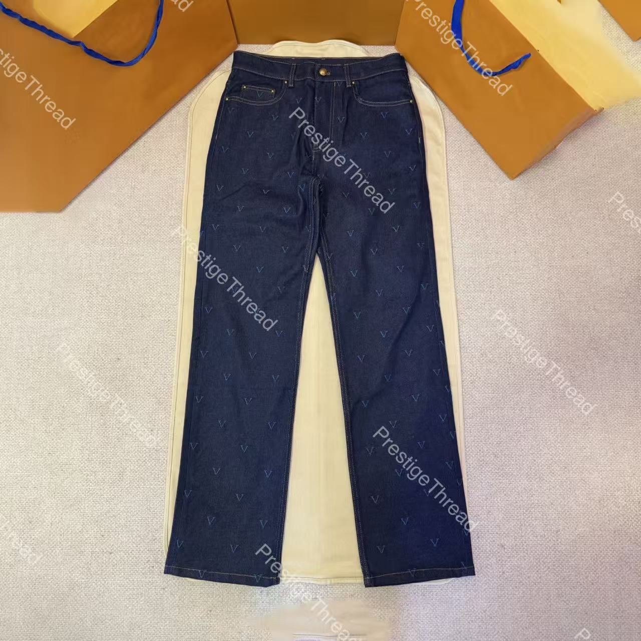 Designer Men's Jeans with Letter Embroidery, Contrasting Stitching, Full-Print Logo, Couple Style Denim Pants
