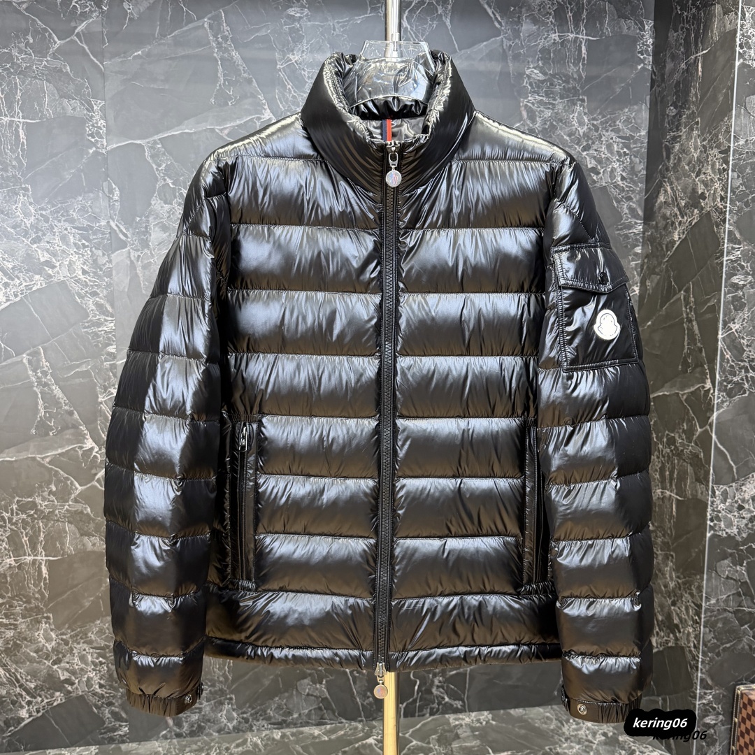 Designer Style Mens Short Puffer Jacket 90 Goose Down Stand Collar Glossy Shell Winter Coat Black Blue XXXL