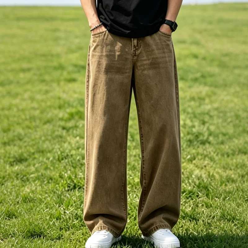 Men's Jeans Vintage Men's High Waist Washed Jeans Loose Wide Leg Denim Pants Streetwear Loose Straight Trousers Casual For Men Daily Wear