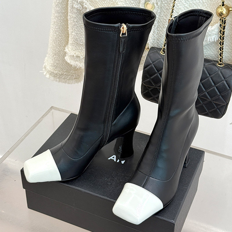 Color Blocking Patchwork Womens Short Boots Shiny Patent Leather SquareToe Short Boots Elegant Side Zipper Winter Booties