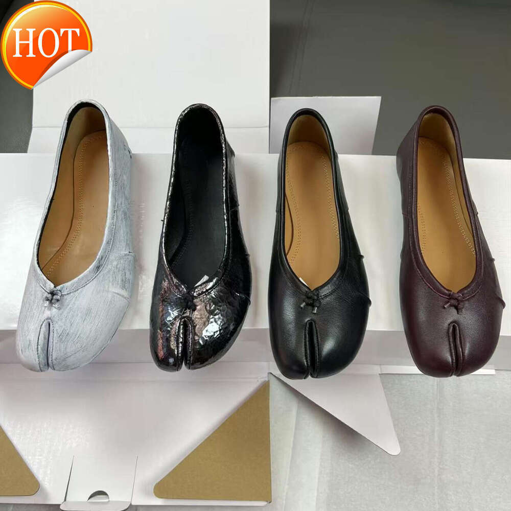 Top Quality Womens Mary Jane Designer Ballet Flat shoe Mason tabi Shoe Luxury Scuffs ballerina Loafer Leather Chunky Heel Wedge Lady Dress shoes 35-