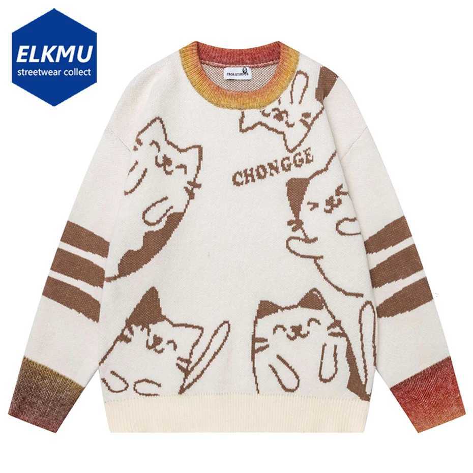 Funny Men's Sweaters Cat Sweaters Men's Harajuku Oversized Hip Hop Sweater Pullover Knitted Jumer Y2K Vintage Streetwear Sweaters Unisex C