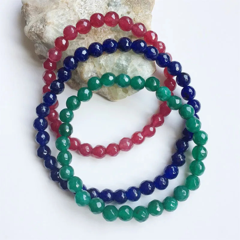 6MM Faceted Sapphire Emerald Ruby Jade Bracelet Vintage Natural Stone Jewelry Elegant Exquisite Beaded Hand Chain 260921