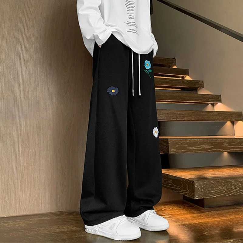 Men's Pants Spring Men's Floral Printed Baggy Straight Leg Pants Hip Hop Fashion Thin Sweatpants 2025 New Y2K Vintage Streetwear Trousers