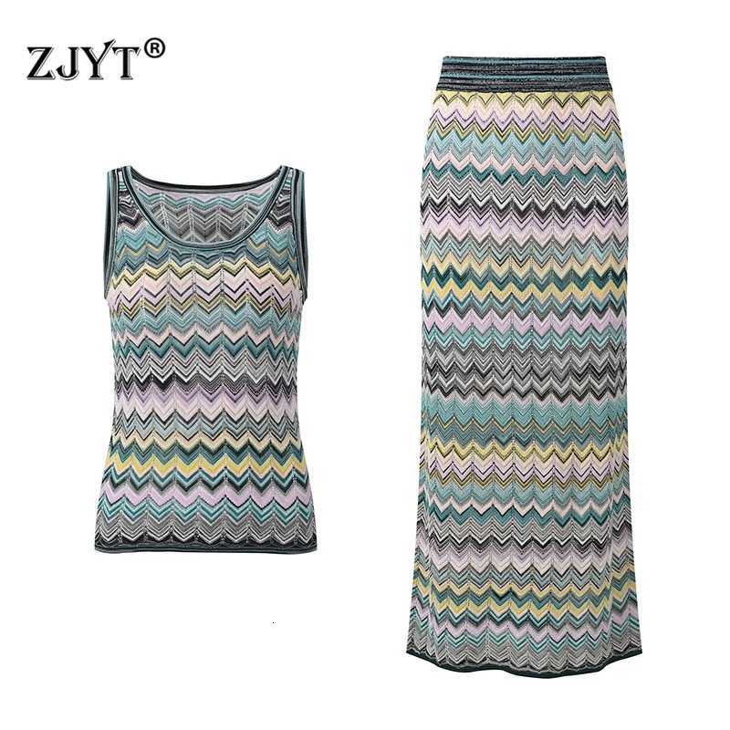 Women's Sweaters ZJYT Summer Striped Knitted Tops for Woman 2026 New Fashion Women's Vest Beach Holiday Midi Skirts Sweaters Knitwears Fem